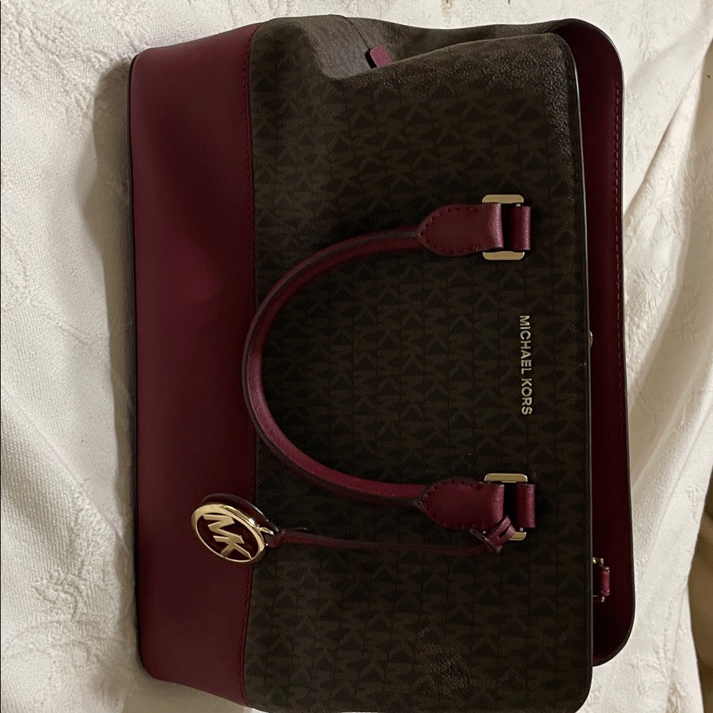 Michael Kors Burgundy and Brown Handbag